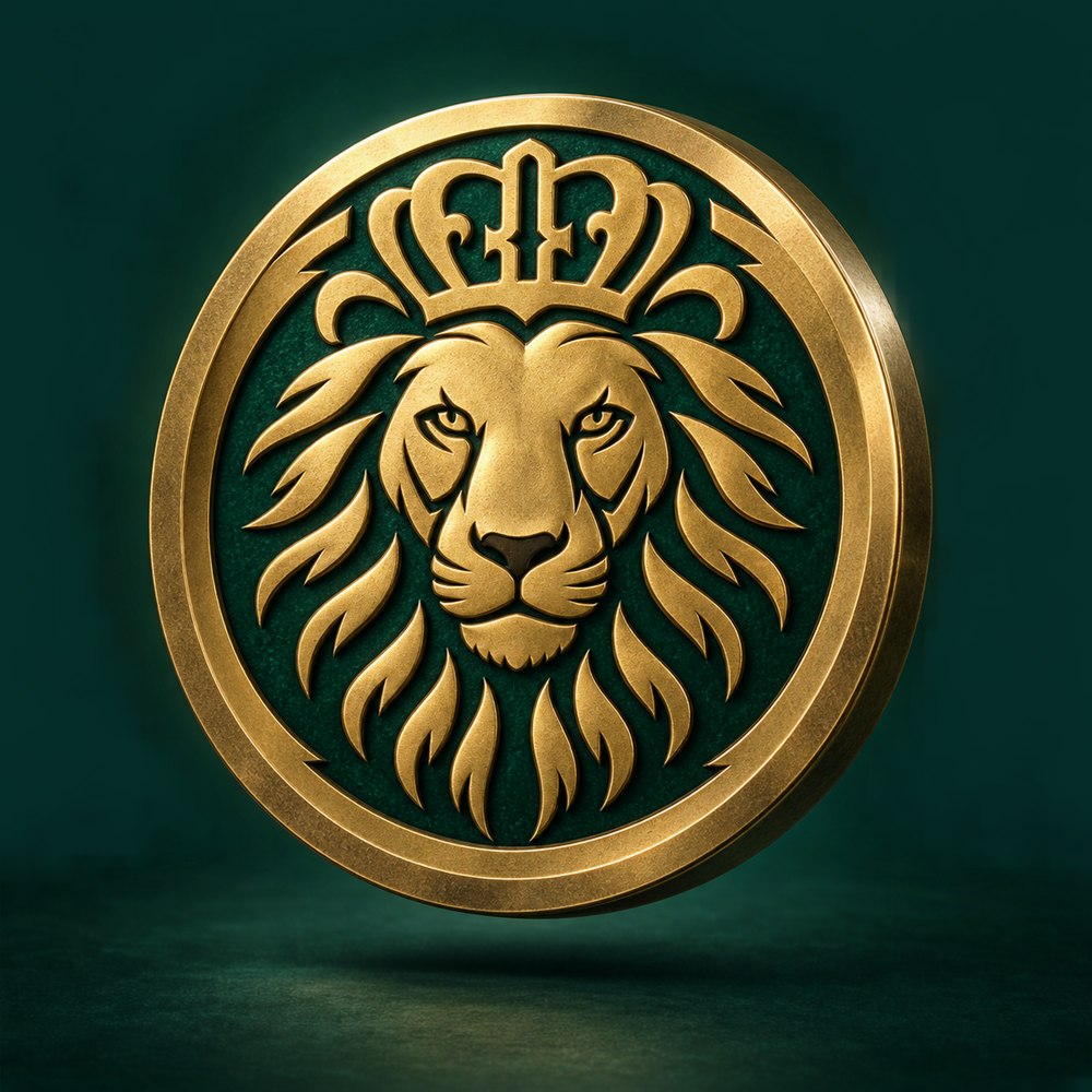 A sculptural gold interpretation of the Aston crowned lion emblem